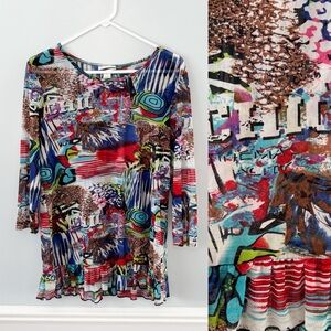 Vintage 90s Mesh Top Size Med Ruffle Hem Grunge Lightweight Geometric Patchwork